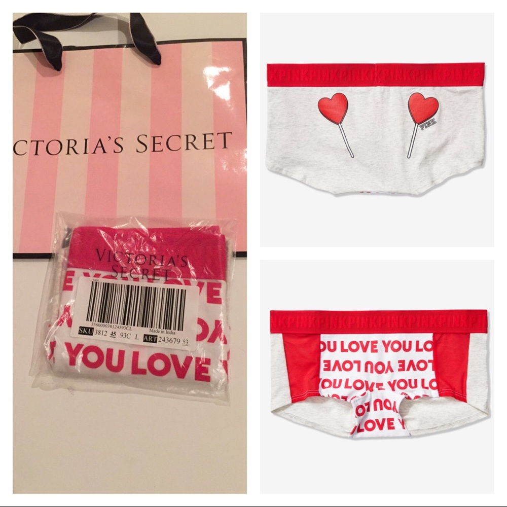 VS Pink logo waist love you red boy-short shortie